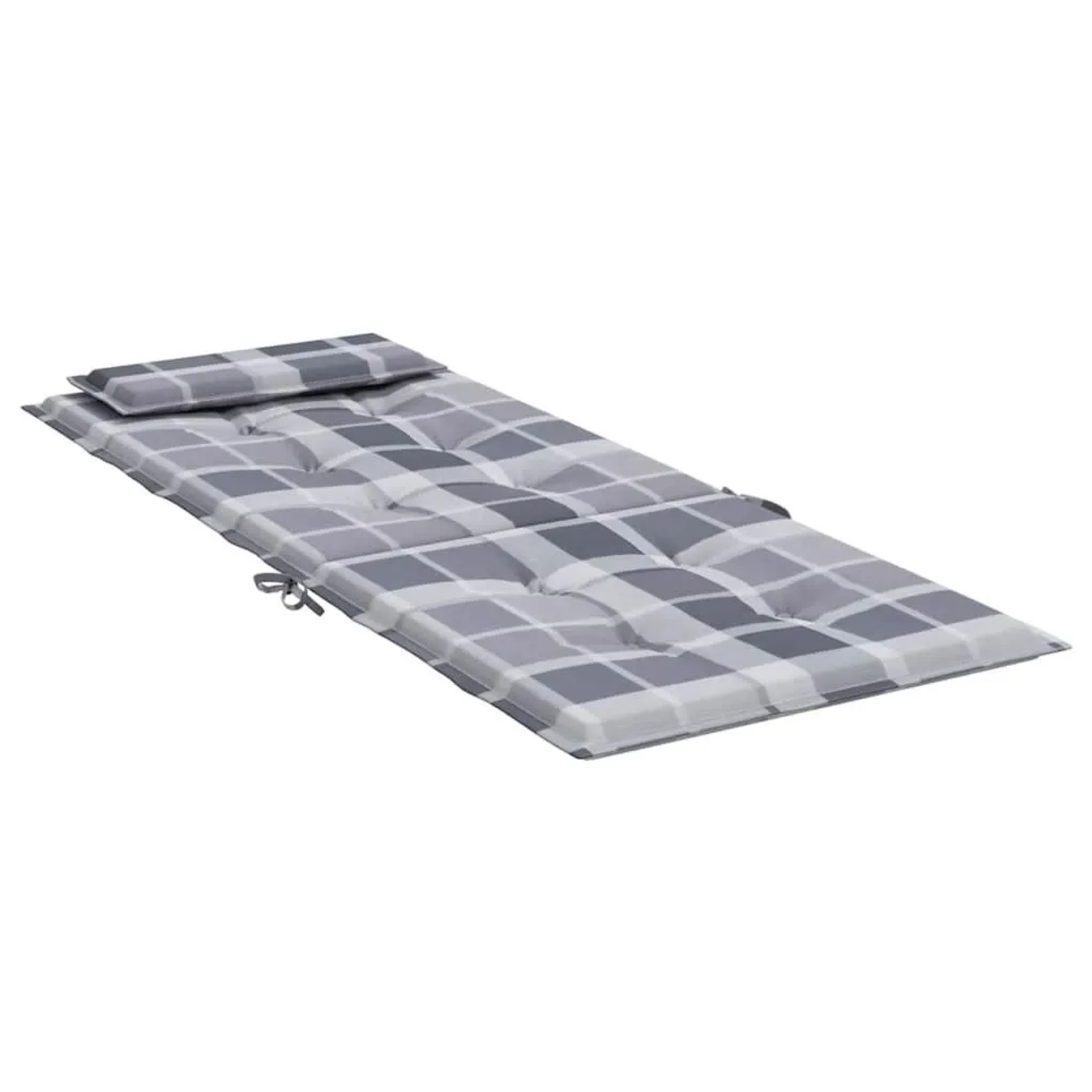 vidaXL Hochlehner-Auflage, grau kariert, Oxford-Gewebe mit Kopfpolster. Komfortables Sitzkissen für Gartenstühle.