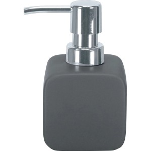 Anthrazitfarbener, eckiger Kleine Wolke Seifenspender Cubic aus Steinzeug mit Chrom-Pumpe.