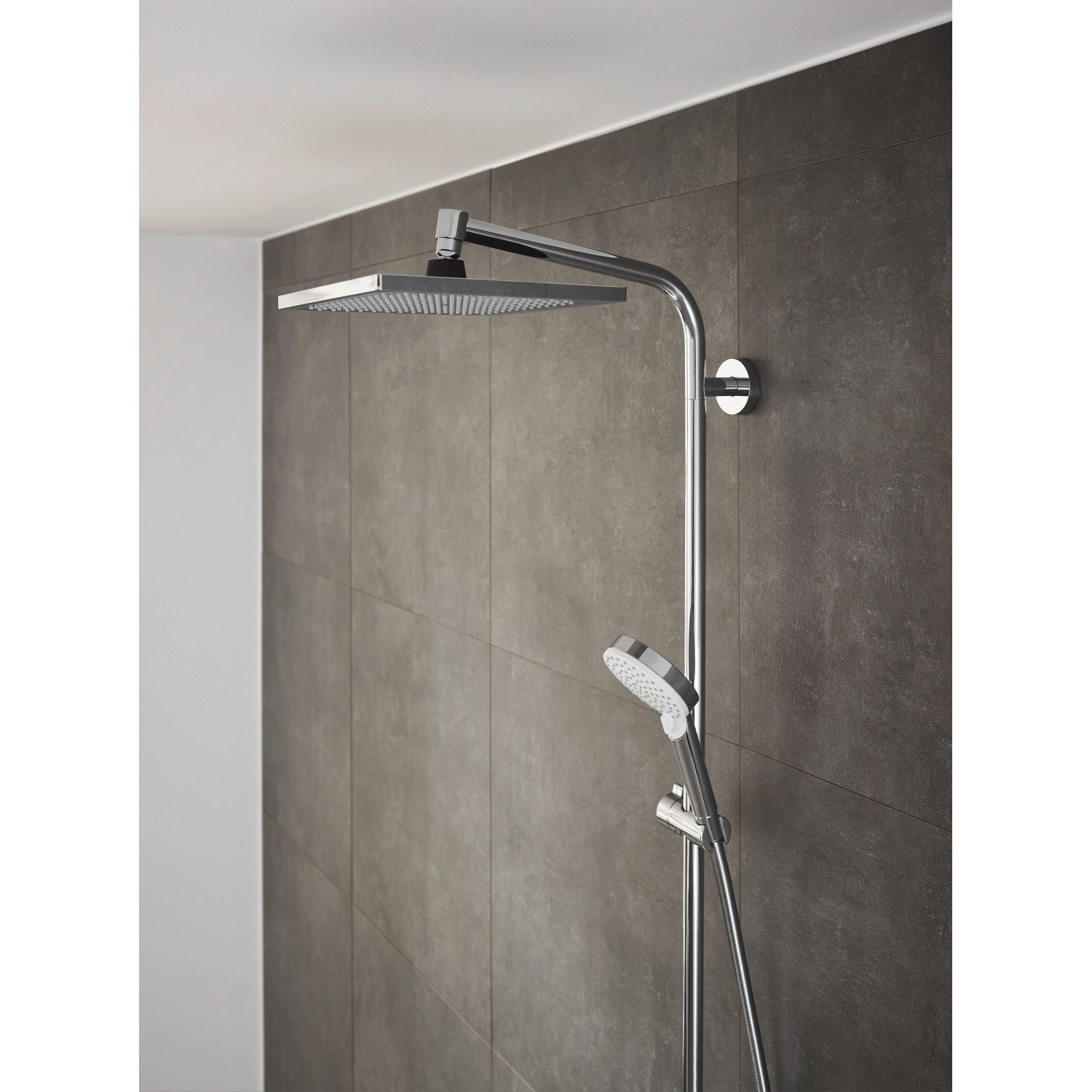 Hansgrohe Crometta E 240 Duschsystem mit Thermostat, Kopf- und Handbrause, Weiß-Chrom.