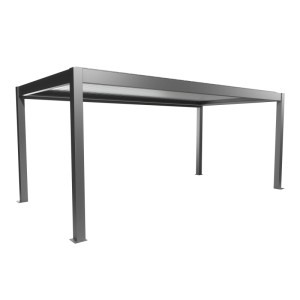 Biohort Pergola 6x3 m in Quarz-Silber, moderne Terrassenüberdachung mit Lamellen.