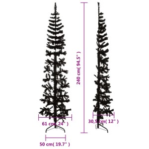 Schlanker, schwarzer Halb-Weihnachtsbaum, 240 cm hoch, ideal für kleine Räume.