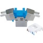 Schwaiger Keystone CAT8 Modul, werkzeuglos, für Netzwerktechnik. Silberfarbenes Gehäuse mit blauen und weißen Details.