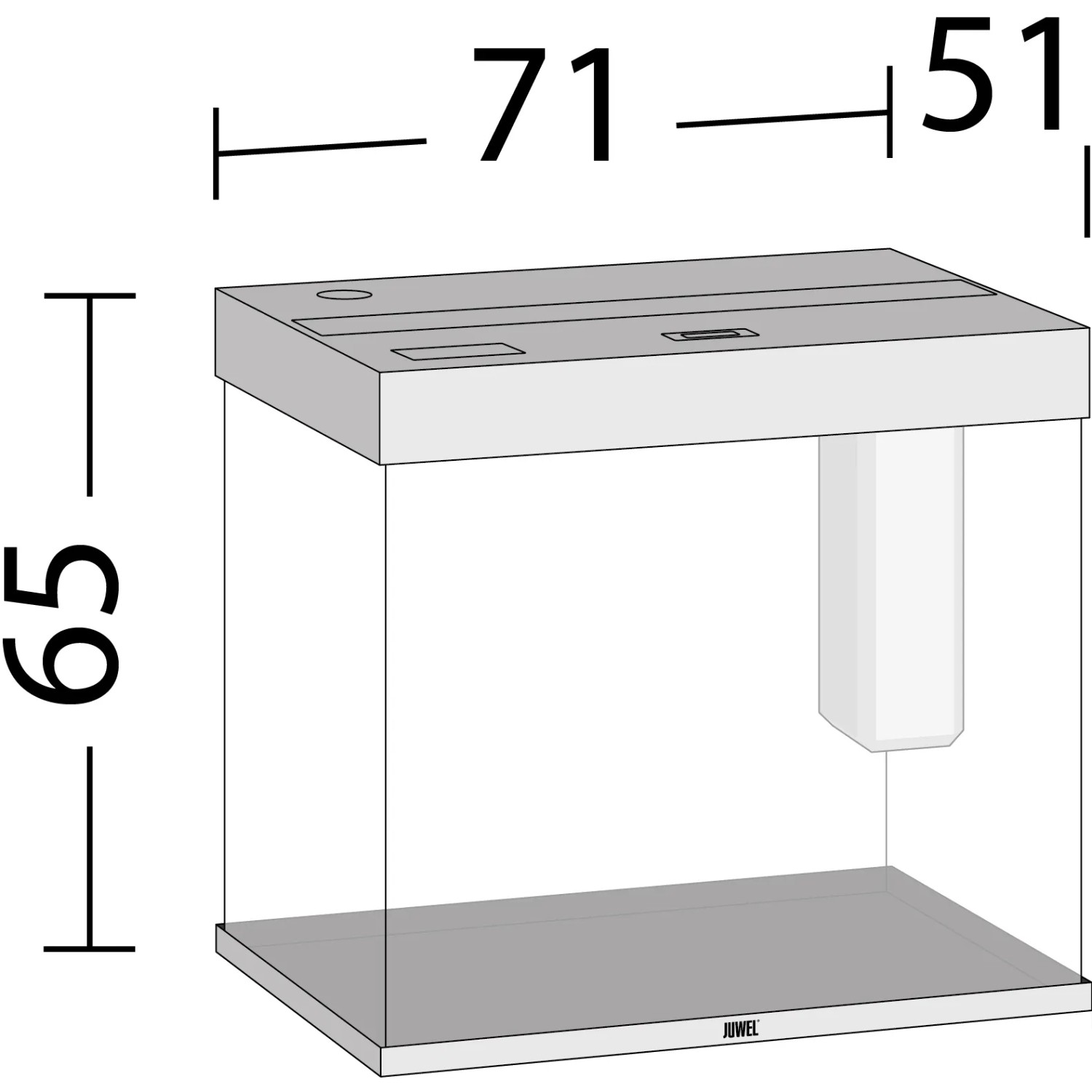 Juwel Aquarium-Set Lido LED, helles Holz, 200 l, mit Maßangaben (71x51x65 cm).