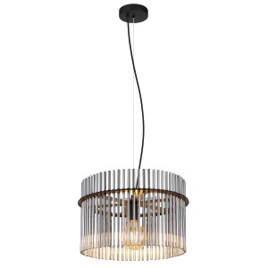Moderne Hängeleuchte Gorley von Globo: Metall schwarz, Rauchglas, Ø 40 cm. Elegante Pendelleuchte für Ihr Zuhause.