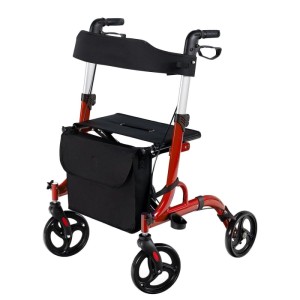 Costway Rollator Faltbar und Leicht 2-In-1 Ruhestuhl & Reiserollator Rot