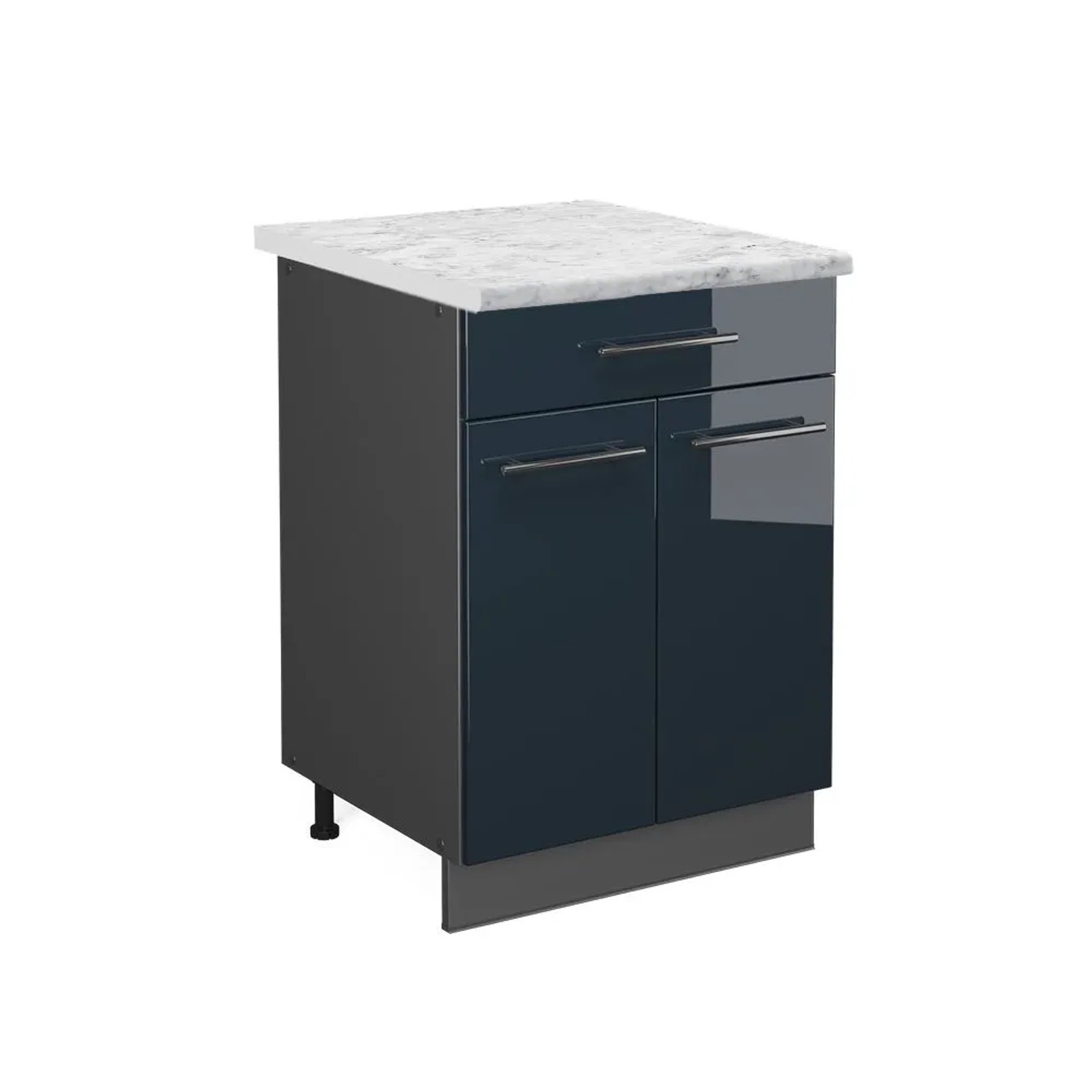 Vicco Küchenunterschrank Fame-Line DunkelBlau Hochglanz Anthrazit 60 cm mit Schublade AP Marmor