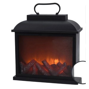 Schwarze Kamin-Laterne, 30 cm, mit LED-Feuereffekt für gemütliche Atmosphäre.