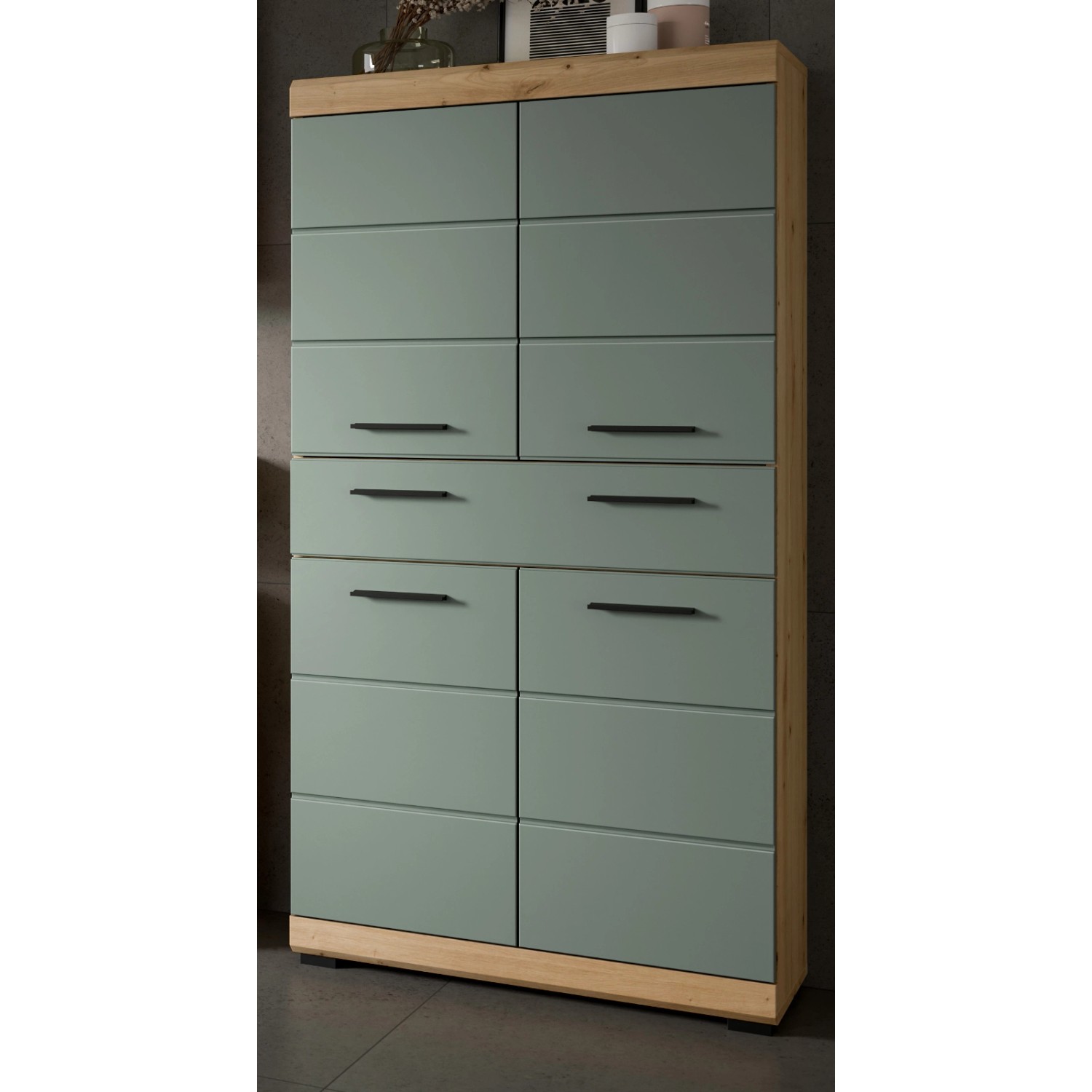 Inn.Furn Badezimmer Midischrank in Grün und Eiche 74 x 141 cm Shawn günstig online kaufen