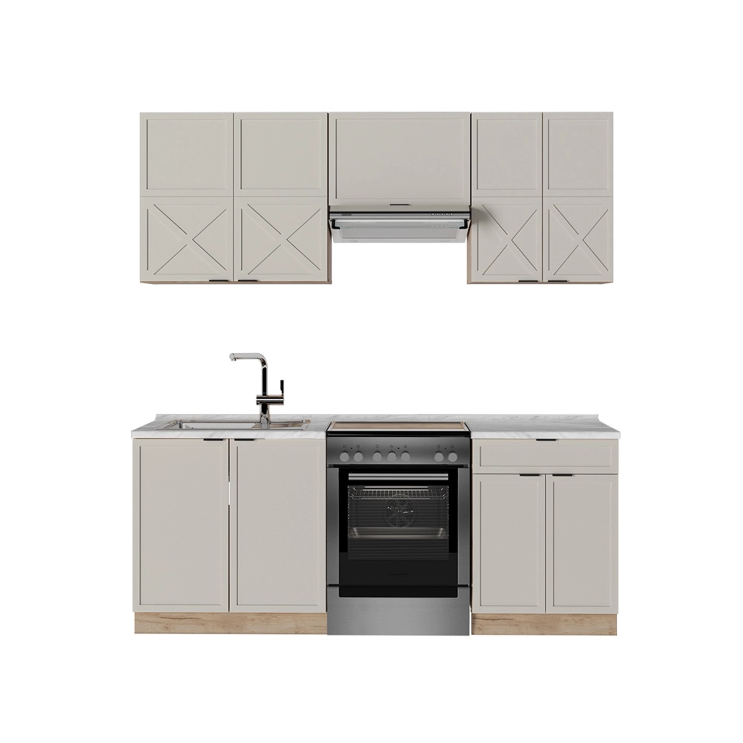 Vicco Fame-Line Küchenzeile GrauBeige/Goldkraft Eiche 200 cm AP Marmor günstig online kaufen