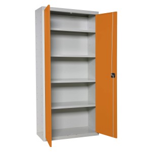 PROREGAL Stahlschrank AMEGO HxBxT 180 x 80 x 40 cm 4x Fachboden Orange-Grau Metallschrank Flügeltürenschrank