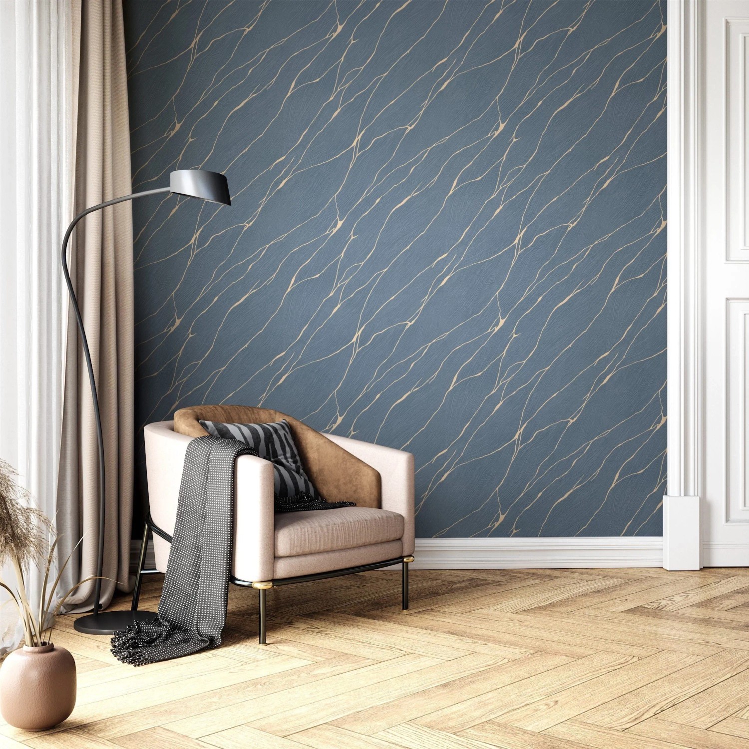 Newroom Vliestapete Priamo Blau Marmor Modern Strukturiert FSC®_5