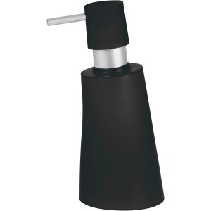Schwarzer Spirella Seifenspender Move mit asymmetrischem Design für das Badezimmer.