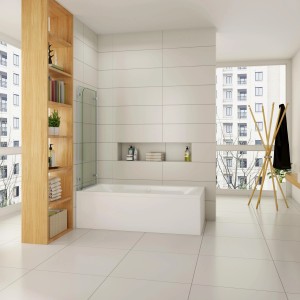 Gebogener Badewannenaufsatz mit Scharnier, 100x140cm, 5mm ESG Glas als Duschwand