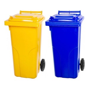 PROREGAL Mülltonnen SuperSparSet: 2 blaue & gelbe 120L Mülltonnen aus HDPE-Kunststoff mit Rädern.