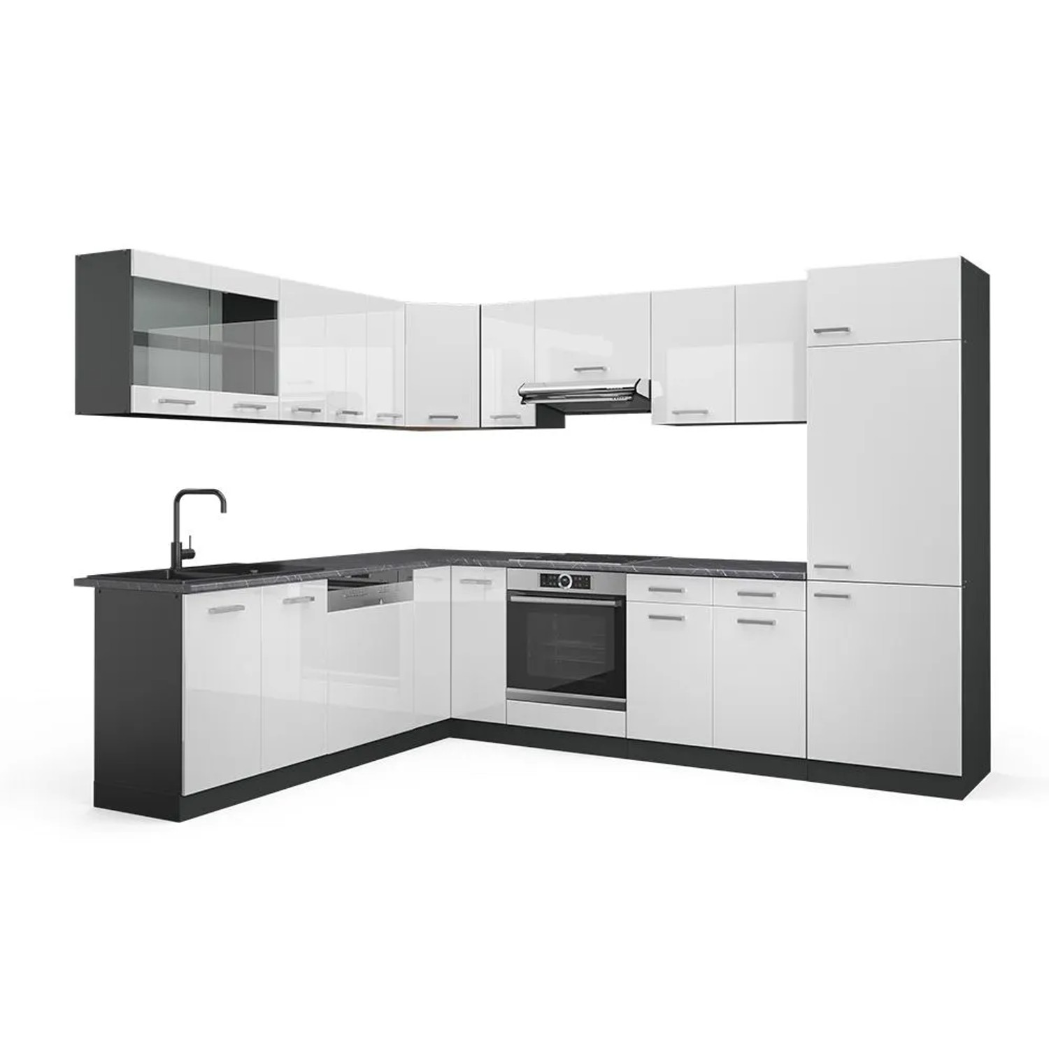 Vicco Eckküche R-Line Weiß Hochglanz/Anthrazit 287 x 82, AP Anthrazit