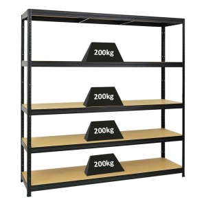 Schwarzes PROREGAL Schwerlastregal Giant Elephant mit 5 Böden, Fachlast 200 kg.