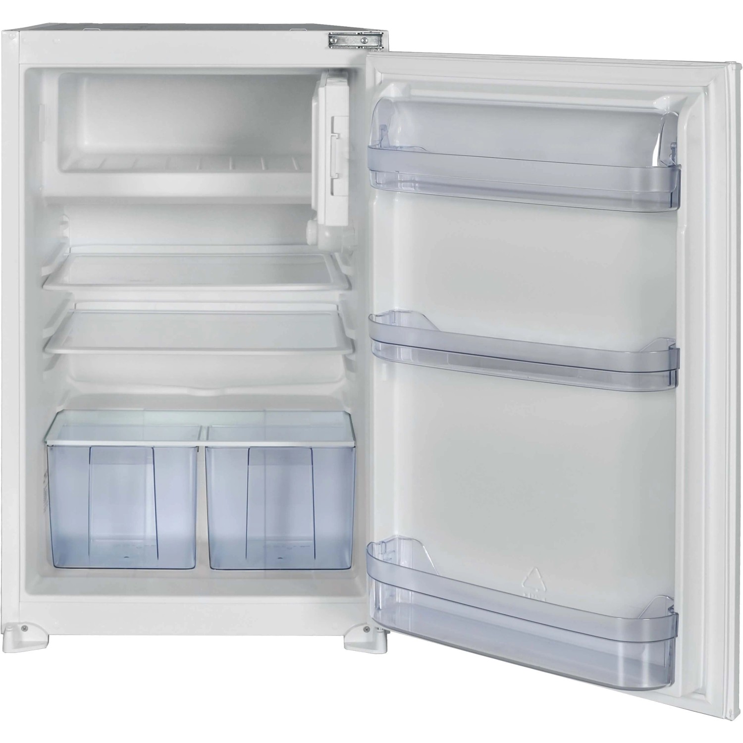 Innenansicht: Respekta Einbaukühlschrank mit 4-Sterne-Gefrierfach, Tür geöffnet.