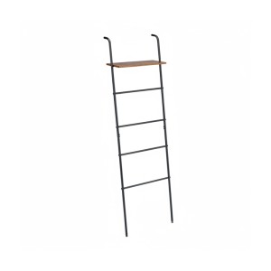Relaxdays Handtuchleiter Stahl MDF Schwarz Braun mit Ablage Rutschfest Justierbar 150 cm x 45,5 cm x 20 cm 2,1 kg