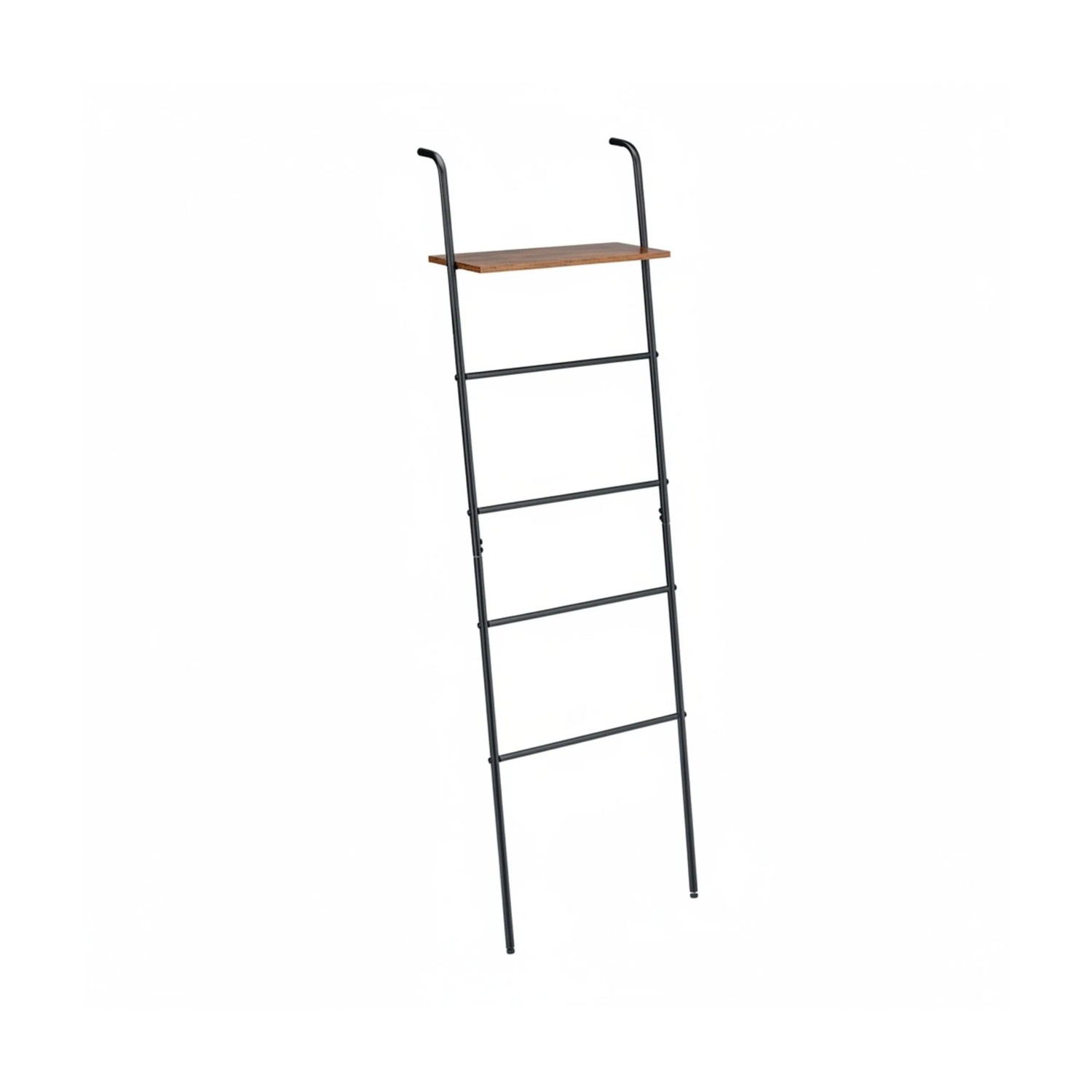 Relaxdays Handtuchleiter Stahl MDF Schwarz Braun mit Ablage Rutschfest Justierbar 150 cm x 45,5 cm x 20 cm 2,1 kg