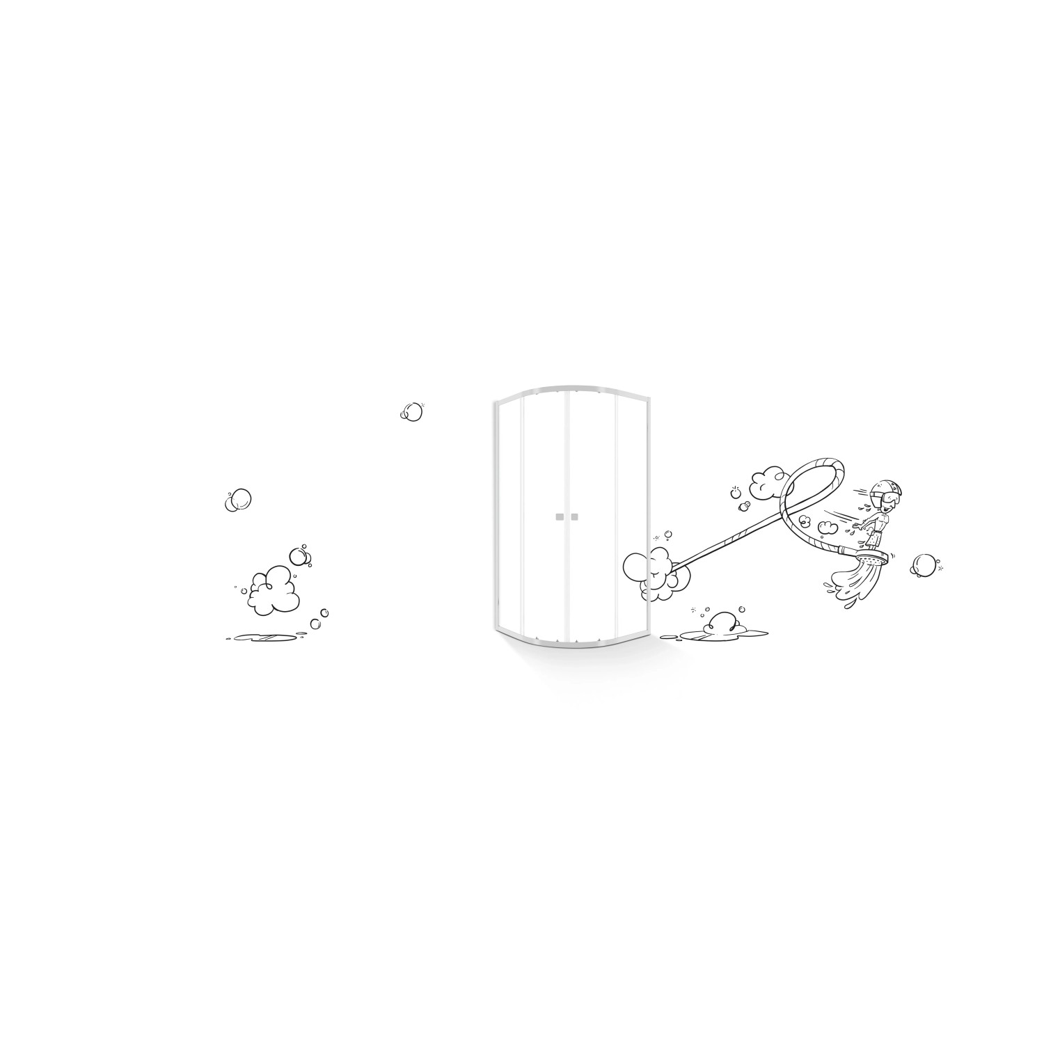 Illustration: Runde Duschkabine baliv DUK-90.20R mit Chromprofil.