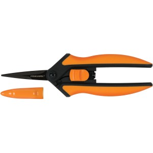 Fiskars Blumenschere Solid Microtip SP131, Antihaftbeschichtung, schwarz-orange.