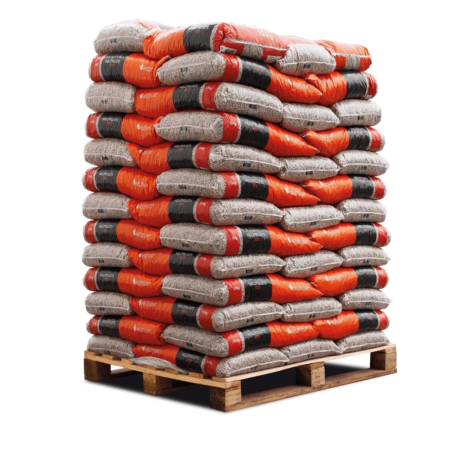 Palette Heizfuxx Holzpellets Red, 65 Säcke à 15kg, Brennstoff für Heizsysteme.
