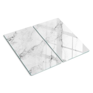 Tulup Herdabdeckplatte SET aus 2 Stück 30x52 cm Schneidebrett aus Glas Schutzplatte Spritzschutz Abdeckung Marmor