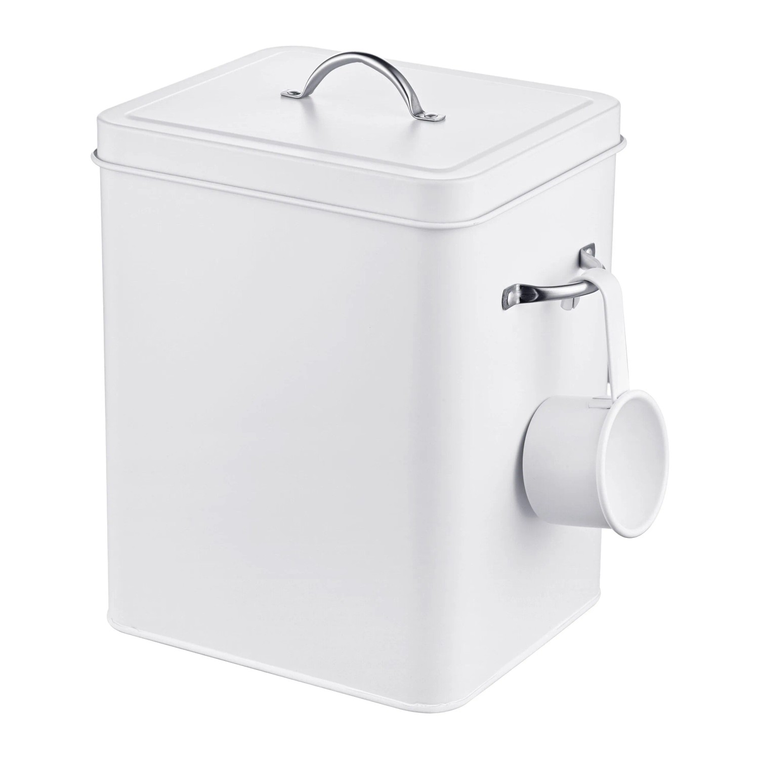 Relaxdays Waschmittelbox Metall Weiß Abnehmbarer Deckel 25,5 cm x 18 cm x 15,5 cm