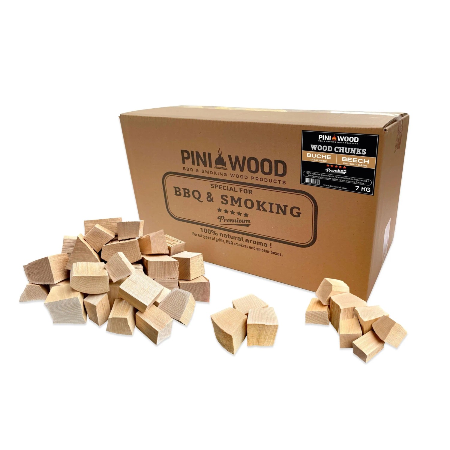 PINI Wood Chunks 7 Kg Buche OHNE RINDE Räucherklötze für Grill Smoker Pizzaofen