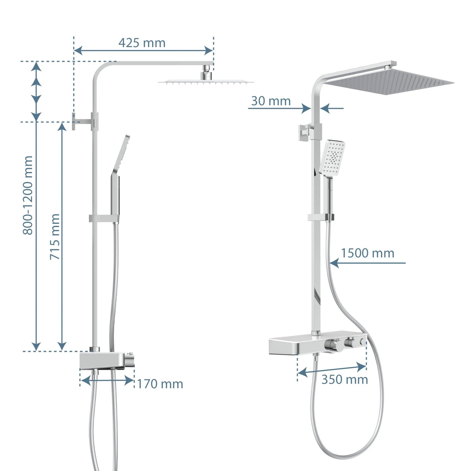 Schütte Ocean Überkopf-Brauseset mit Thermostat, Chrom/Weiß, mit Kopf- und Handbrause.