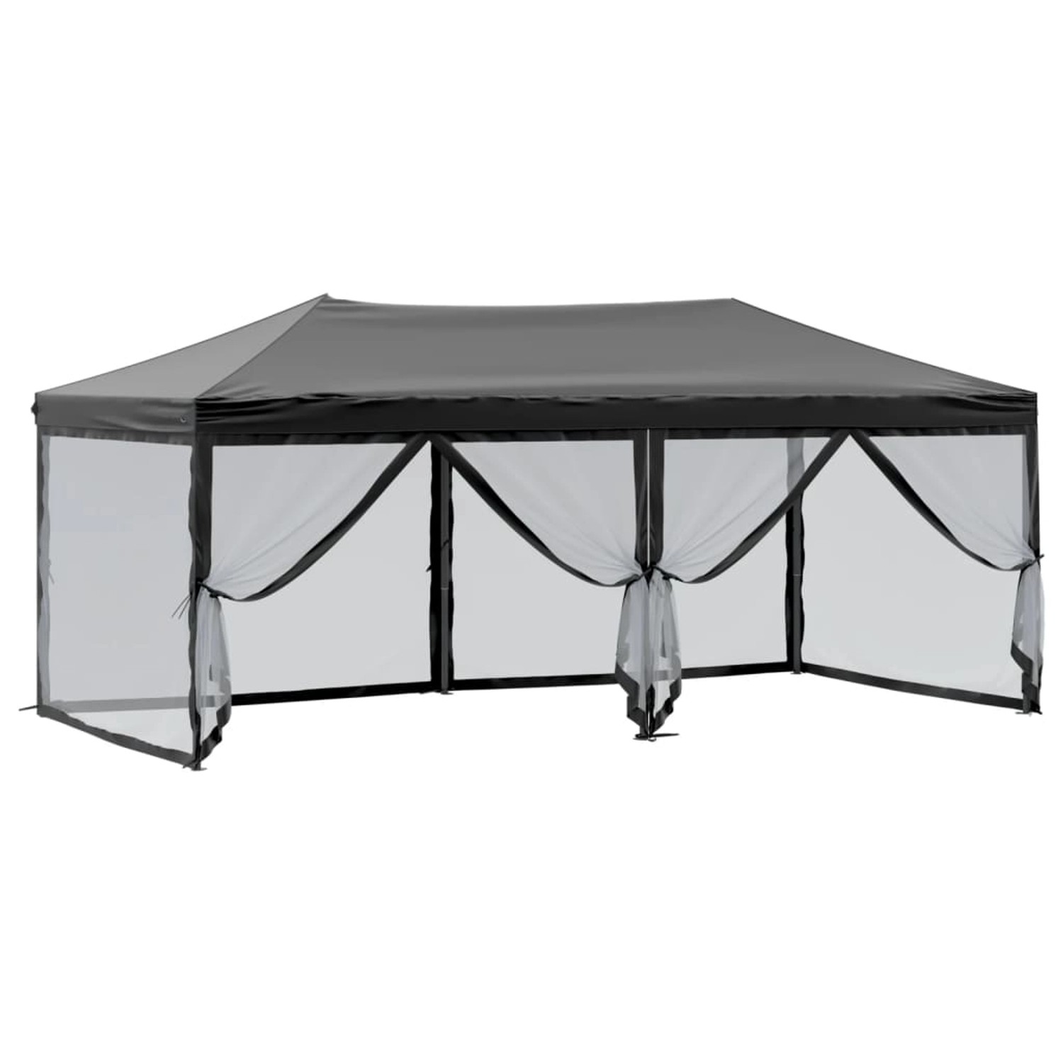 Schwarzes, faltbares Partyzelt 3x6 m mit Seitenwänden für Outdoor-Events.