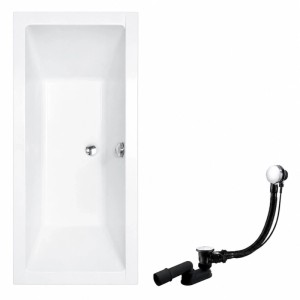 Weiße rechteckige Acryl-Badewanne KOLMAN 165x75 cm mit passendem Ablauf und Siphon. Modern für Ihr Bad.