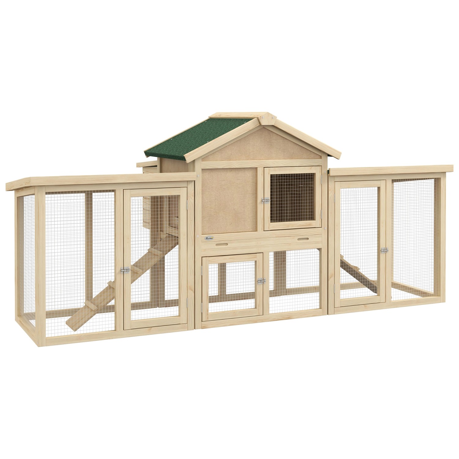 PawHut Hühnerstall 204 x 85 x 93 cm Hühnerhaus mit Freigehege Nistkasten