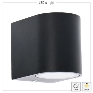 Schwarze, halbrunde LED`s light Außenwandleuchte für blendfreies Licht.