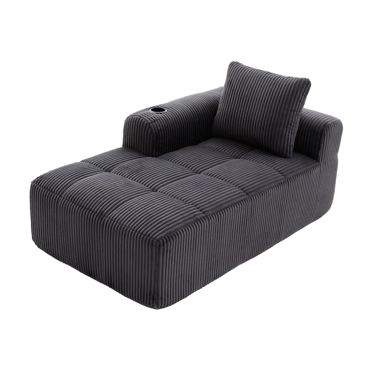 PXloue Sofa Cord Liegesessel Sofa ohne Montage mit Getränkehalter und Seitentasche Grau