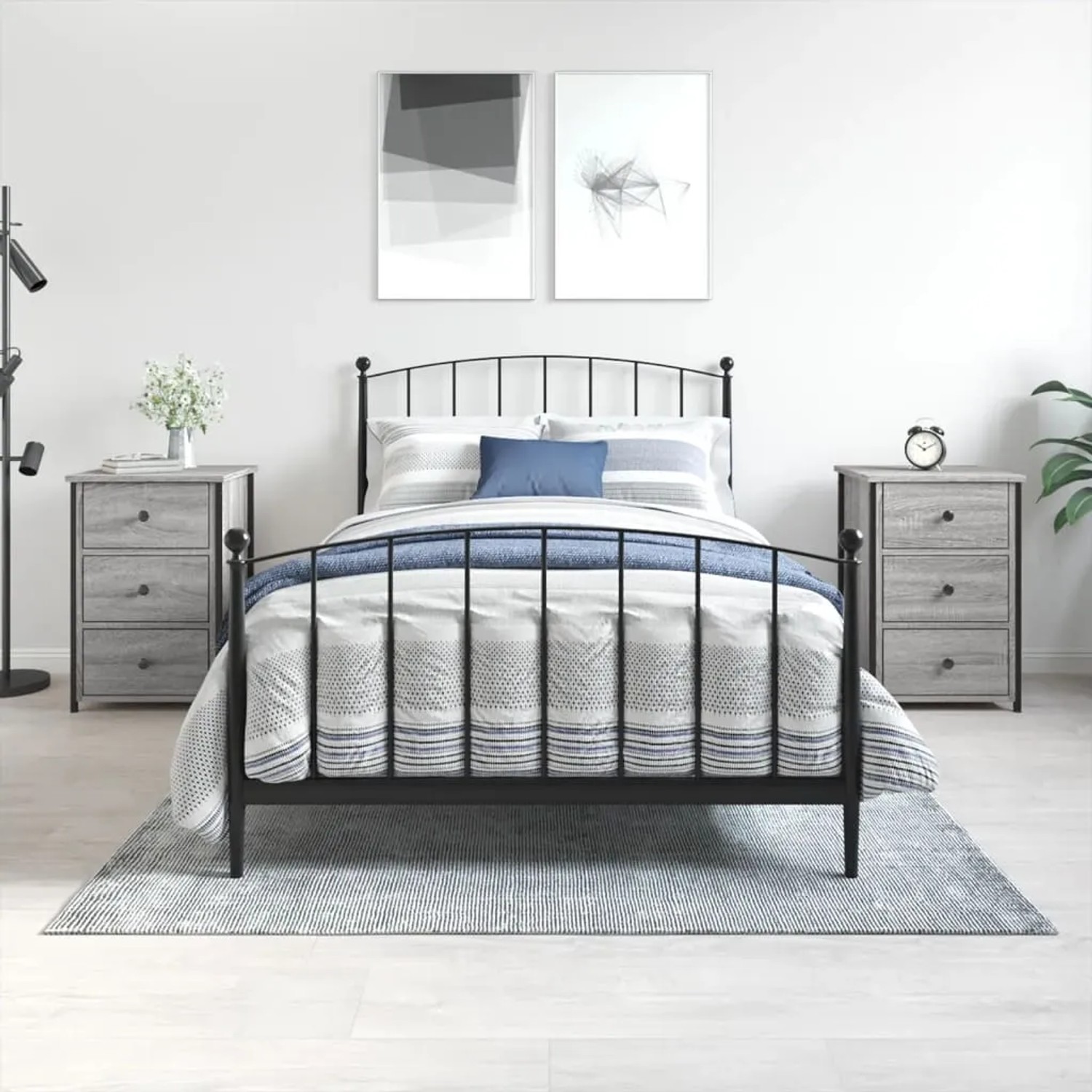 vidaXL Nachttische (2 Stk.) Grau Sonoma, Holzwerkstoff, mit 3 Schubladen für Schlafzimmer.