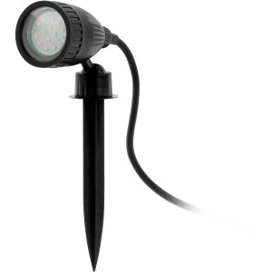 Schwarzer Eglo LED Gartenstrahler Nema 1 mit Erdspieß, 3W, für den Außenbereich.