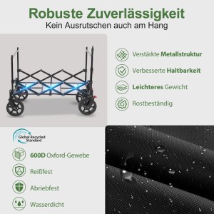 Sekey XXL Bollerwagen, faltbar, schwarz, 150L. Campingwagen mit robustem Stahlrahmen und wasserdichtem Oxford-Gewebe.