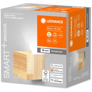 Ledvance Smart+ WiFi Wandleuchte Orbis aus Holz, dimmbar, warmweiß bis kaltweiß.