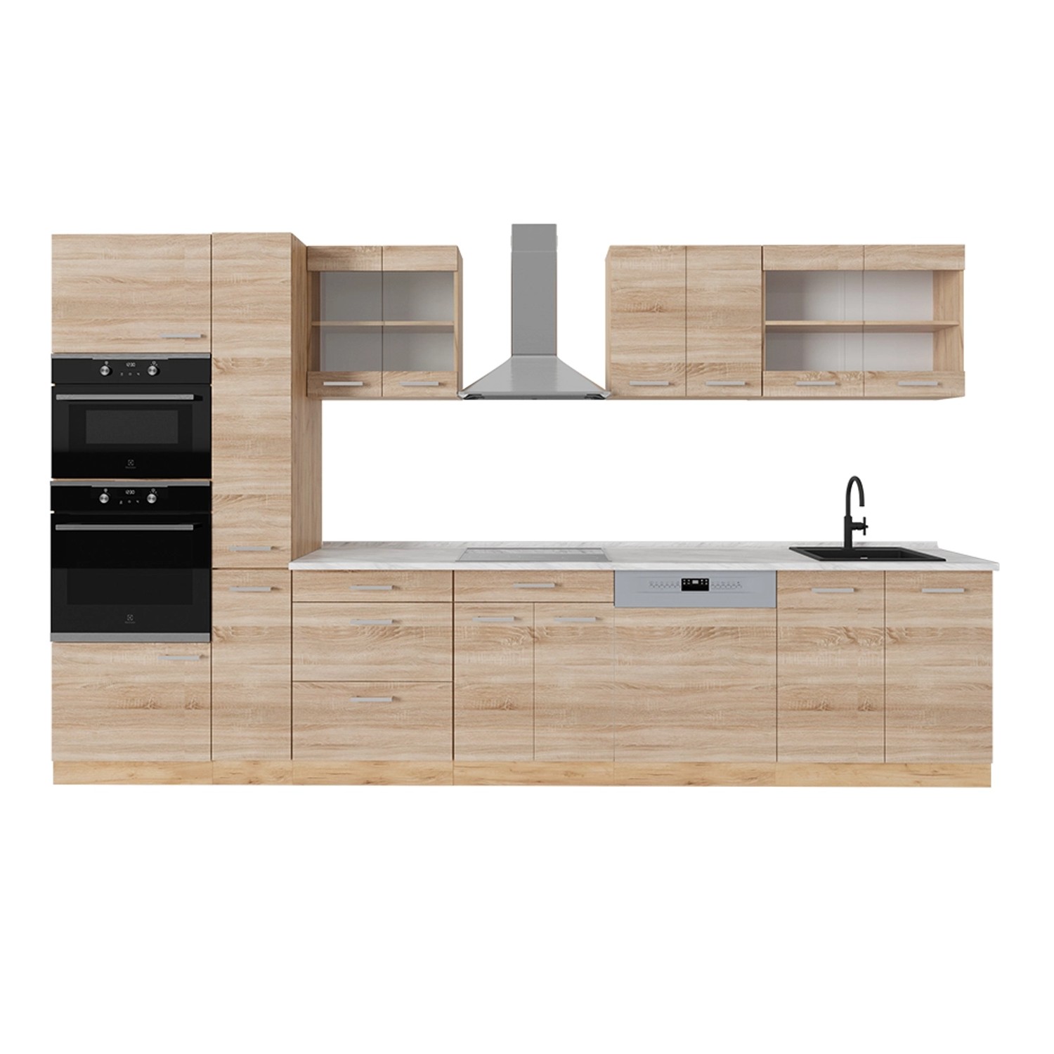 Vicco R-Line Küchenzeile Sonoma/Goldkraft Eiche 350 cm AP Marmor günstig online kaufen