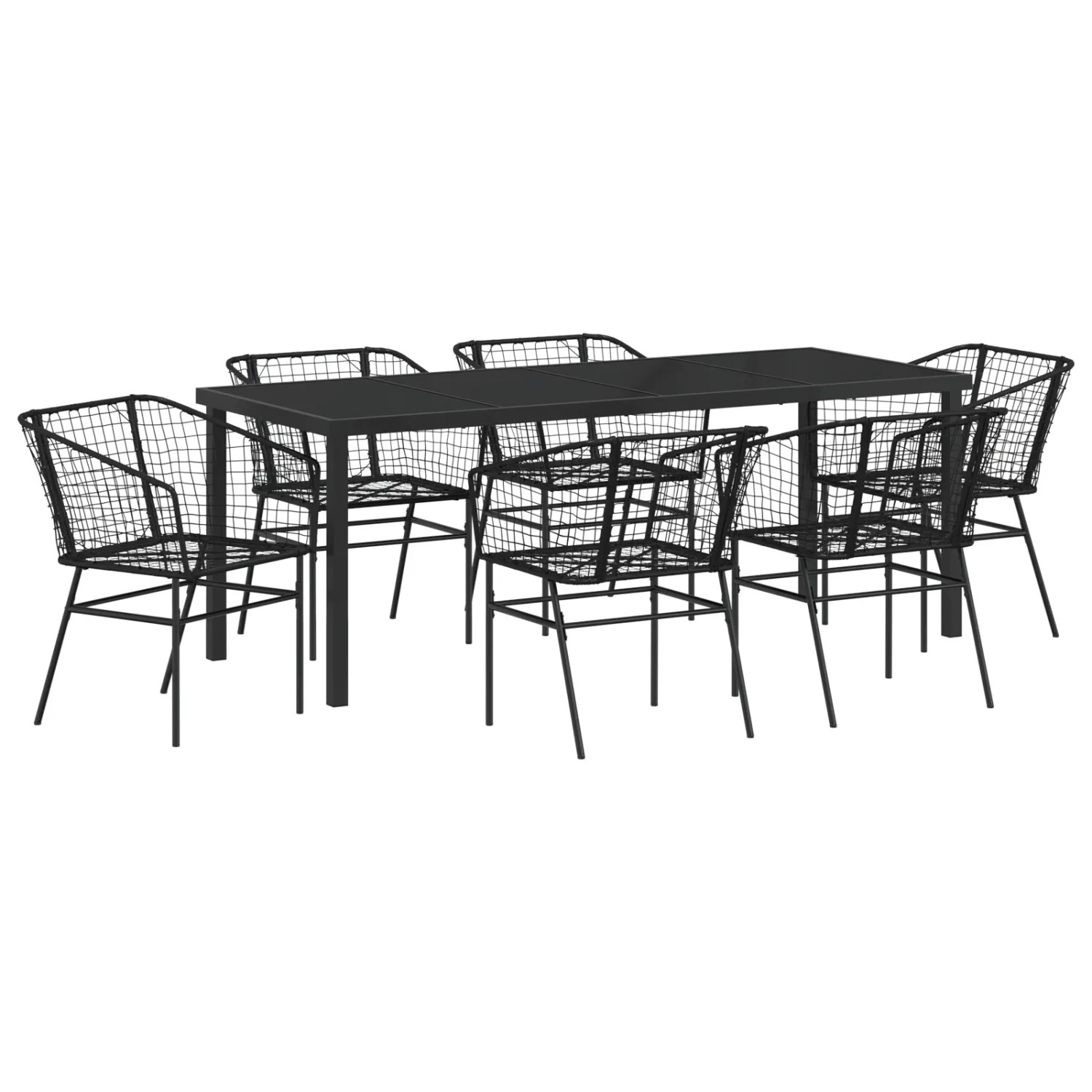 vidaXL Garten Essgruppe 7-Tlg Schwarz Poly Rattan 3380895