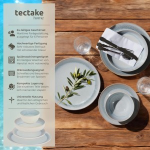 Tectake Tafelservice Mare, 24-teilig im maritimen Design für 6 Personen.