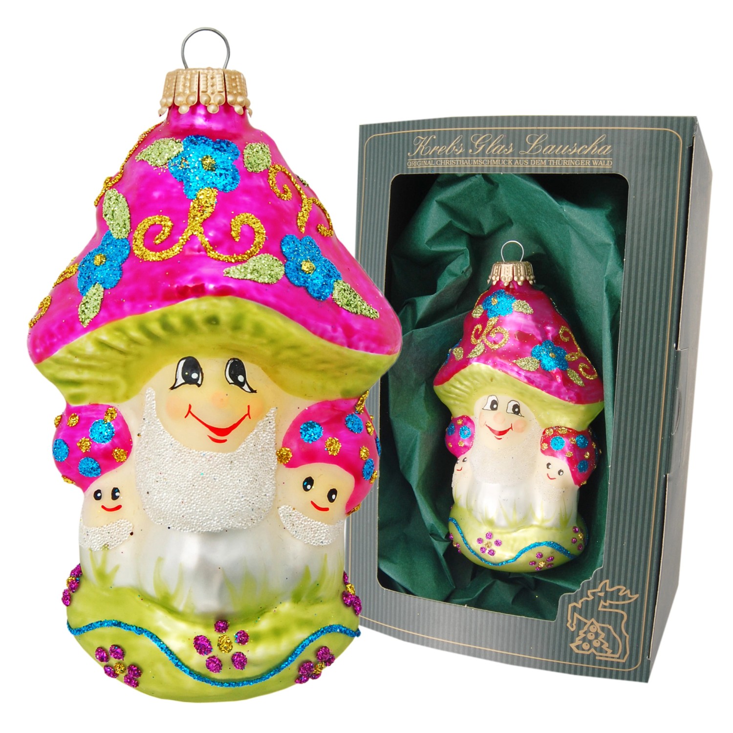 Krebs Glas Lauscha Weihnachtsornament Pilzfamilie 1-tlg. 12cm