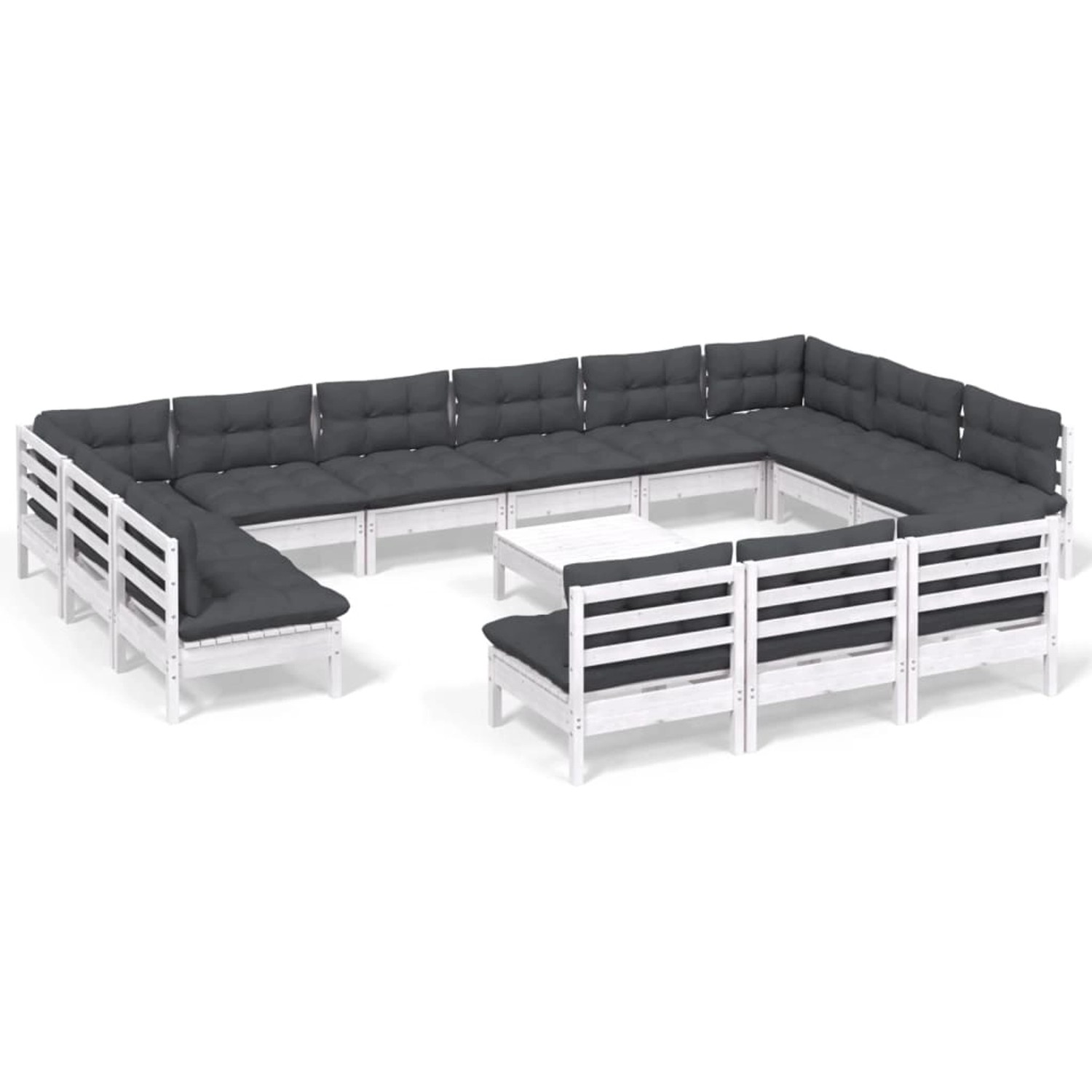 vidaXL 14-tlg Garten-Lounge-Set mit Kissen Weiß Kiefer Massivholz Modell 5 günstig online kaufen