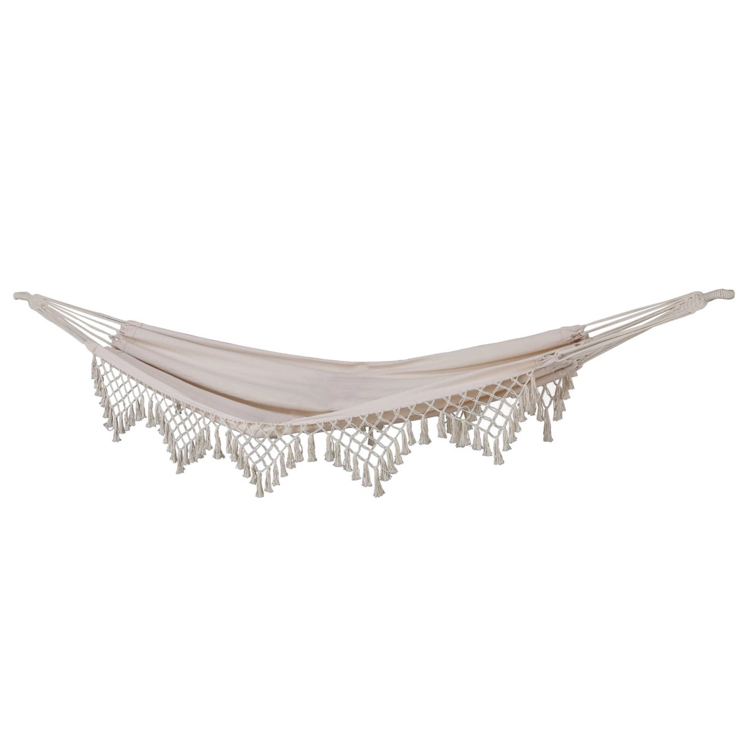 Thumbnail - Svita Luxushängematte Mit Schmucksaum Boho Macramé Baumwolle Beige