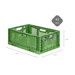 Grüne PROREGAL Klappbox, 45 Liter, 23x40x60cm, stapelbar, für Industrie und Gewerbe.