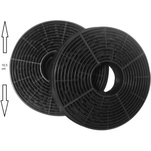 Zwei runde, schwarze Aktivkohlefilter CF130 für Dunstabzugshauben.