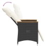 Verstellbarer, schwarzer vidaXL Gartensessel aus Rattan mit cremeweißen Kissen im Set (2 Stk.).