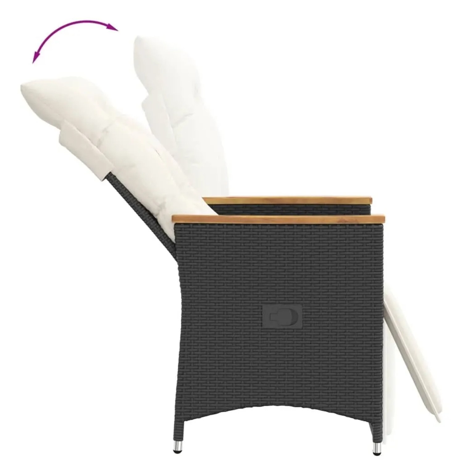 Verstellbarer, schwarzer vidaXL Gartensessel aus Rattan mit cremeweißen Kissen im Set (2 Stk.).