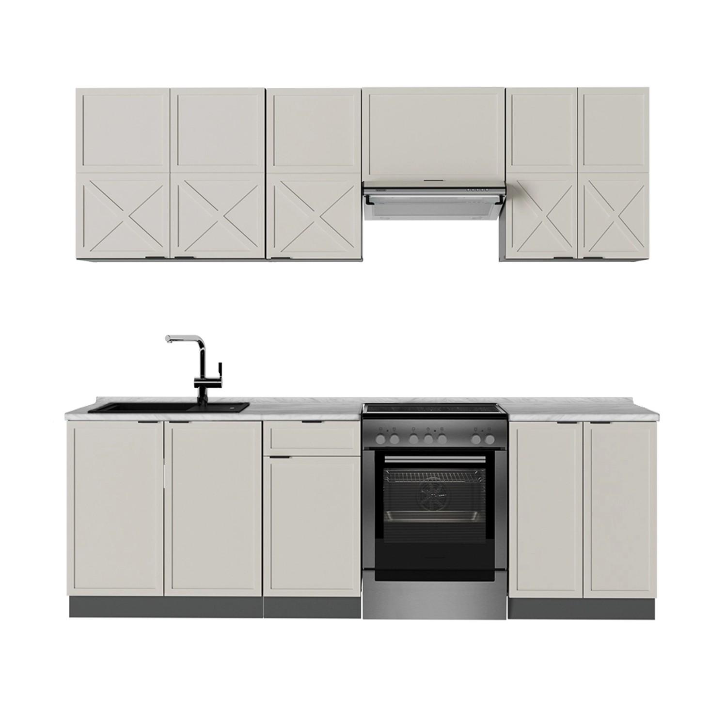 Vicco Fame-Line Küchenzeile GrauBeige/Anthrazit 240 cm AP Marmor günstig online kaufen